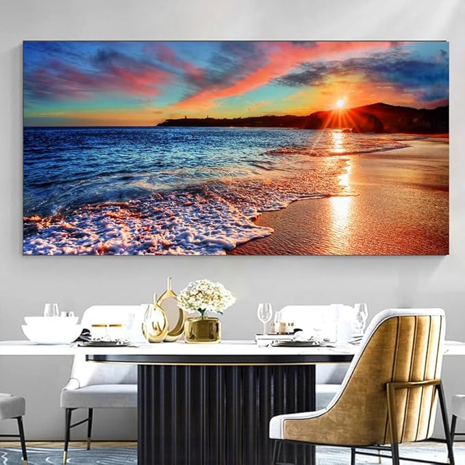 Yxbhhym-Beach Wall Art Pictures for Living Room Ocean Canvas Wall Art Decor Bedroom Sunset Painting Coastal Artwork for Wall Seascape Print Sea Poster Modern Landscape Office Art Home Decorations