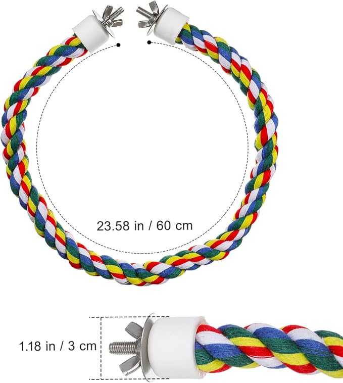 Colorful Bird Rope Perch Stand, Birdcage Swing Spiral Toys, Bird Bungee Rope Perches Toys Cage Accessories for Cockatiels Parrot Birds (60CM/23.6inch)