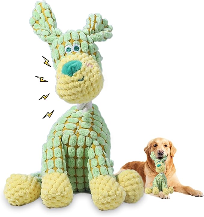 2025 New Dog Toys, Indestructible Plush Dog Toy, Dogs Toys for Aggressive Chewers, Dogs Squeaky Chew Toy for Indoor Pups Teething (Green 1pcs)