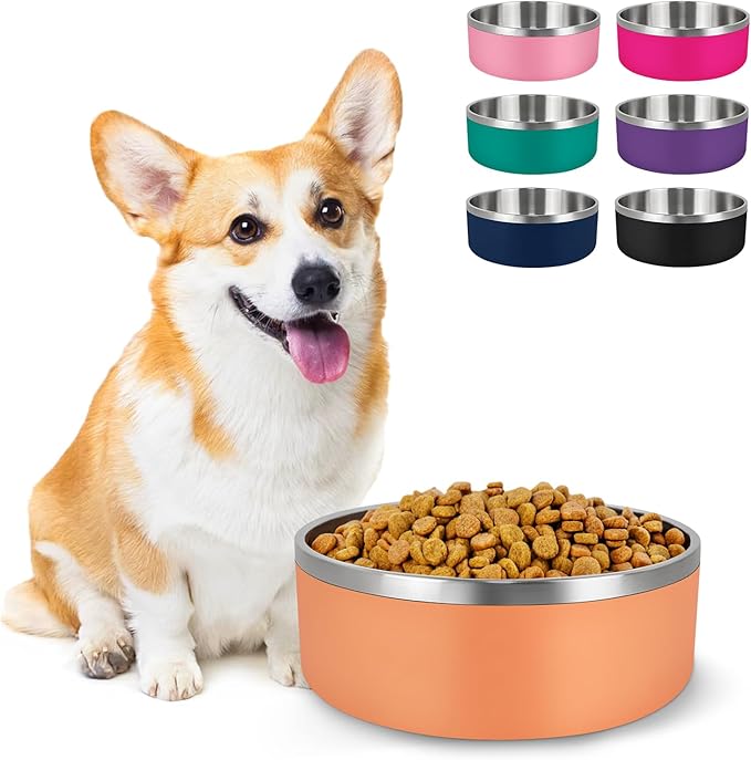 LIHONG Stainless Steel Dog Bowls for Small Meidum Sized Dogs,Dog Food Water Bowls No Slip,Dishwasher Safe(40oz,Orange)