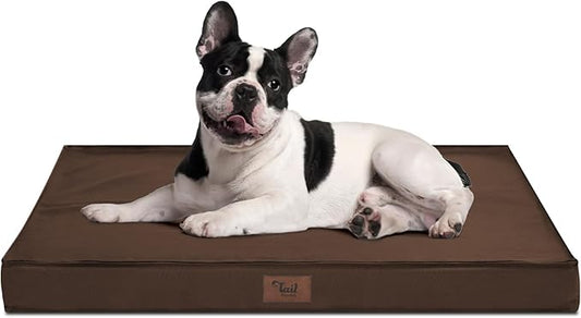 Outdoor Dog Bed Waterproof, Outside Cooling Dog Bed for Medium Dogs, Orthopedic Egg Foam Pet Bed with Removable Washable Oxford Cover, Brown