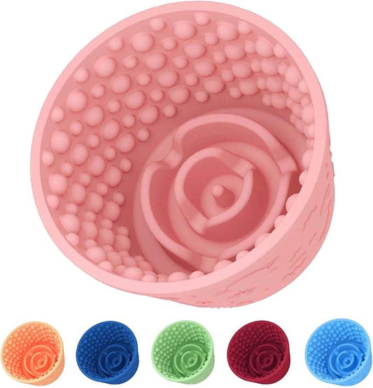 Dog Slow Feeder Lick Bowl, Non-Slip Dog Licking Treat Dispenser, Slow Feeder Bowls for Small Medium Large Breed Dogs, Anxiety Relief & Anti-Choking, BPA Free Silicone (Pink, 1.6 Cup)