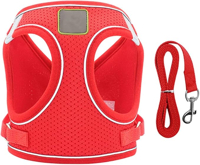 Puppy Harness and Leash Set, Escape Proof Dog Cat Vest Harness for Cats Small Medium Dogs, Adjustable Reflective Step in Harness,Soft Mesh Comfort Fit No Pull No Choke (Large(16.1"-18.1"), Red)