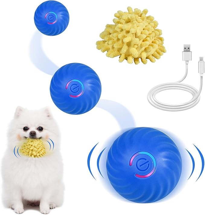 Interactive Dog Ball, Automatic Moving Toy Ball with Cover for Small Dogs, Self Rolling Best Boredom Toys for Gift, Dog Toys to Keep Them Busy(Blue, Small:2.2inch)