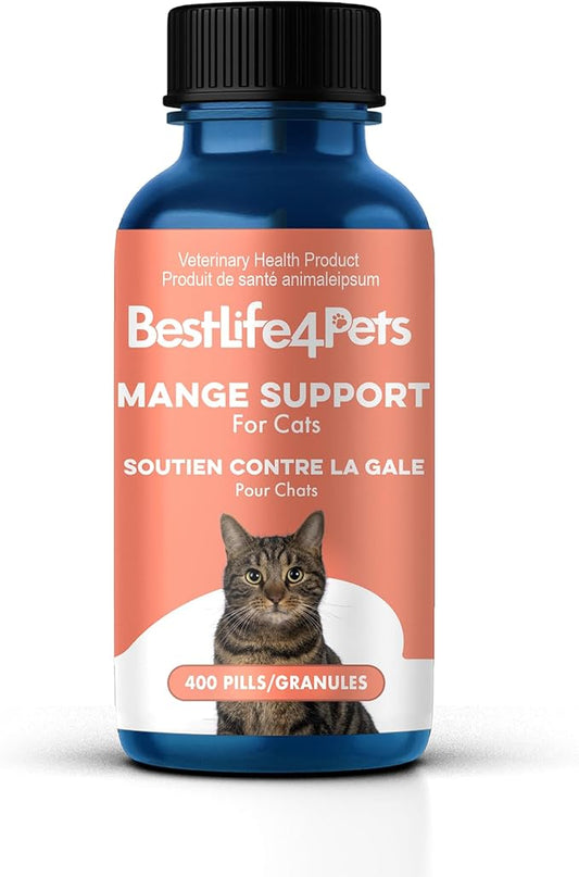Mange Treatment for Cats, Natural Ear Mite Treatment & Cat Itchy Skin Relief, Helps with Welts, Scabs, Feline Dandruff, Shedding, Excessive Grooming and General Fur and Coat Care, 400 Odorless Pills