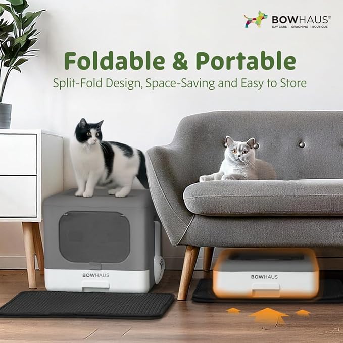 Foldable Cat Litter Box w/Lid, Scoop & Mat, Drawer Design Cat Toilet for Kitten, Two-Way Entry Kitty Litter Box, Odor Control & Easy to Clean, Blue