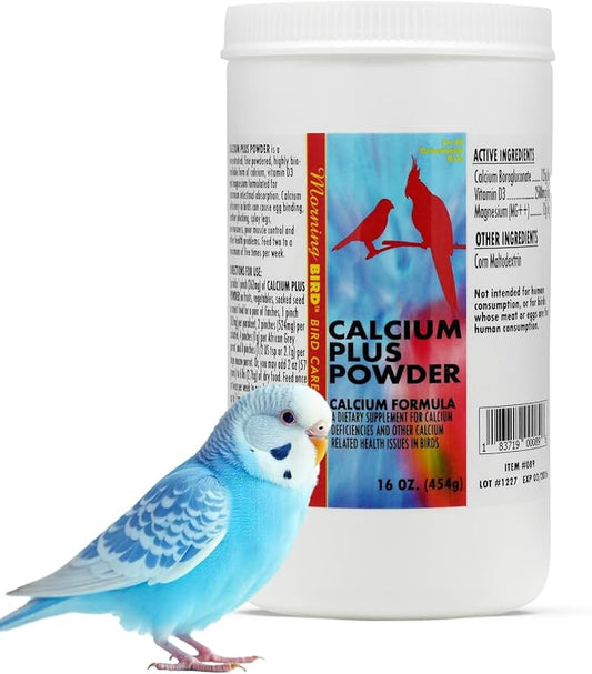 Morning Bird Calcium Plus Powder for Birds 16 oz – Calcium Supplement with Vitamin & Protein Powder – Supports Bone Health, Muscle Function & Digestive Balance – Easy-to-Mix Calcium Formula