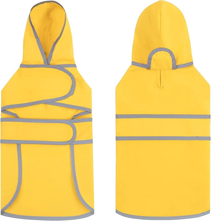 Dog Raincoat for Medium Dogs Puppies Waterproof Hooded Rain Jacket with Reflective Strips Leash Hole & Poncho Adjustable Fit (Yellow,M)