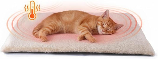 Self Warming Cat Bed, Heating Cat Pad, Extra Soft Flannel Surface, Removable ＆ Washable, Thick Thermal Mat with Non-Slip Bottom (Ivory, 29" X 19")