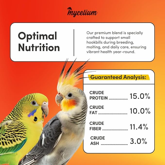 Mycelium Small Hookbill Feed (5 LBS) | Organic, Non‑GMO Bird Food for Cockatiels, Conures & Lovebirds | Filler‑Free with Hulled Seeds | Daily Energy, Skin & Feather Support | Made in USA
