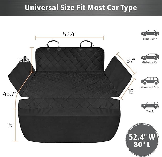 F-color SUV Cargo Liner for Dogs - Waterproof Pet Cargo Liner with Side Flaps, Comfort Dog Cargo Cover with Bumper Flap, Scrachproof Non-Slip Universal Fit SUVs Sedans Trunks Vans, Black