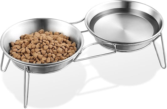 Elevated Cat Bowls, 5.9 Inch Wide Stainless Steel Cat Food Bowls with Metal Stand Whisker Stress-Free, Raised Food and Water Dish for Cats, Kitten