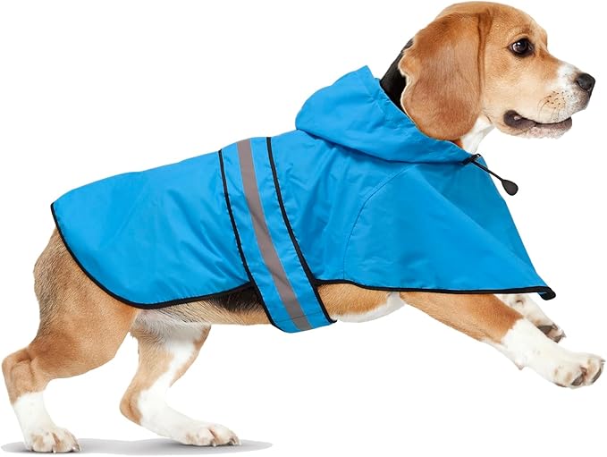 Waterproof Dog Raincoats - Hooded Raincoats for Dogs, Adjustable Reflective Dog Rain Coat, Windproof Dog Rain Jacket Pet Rain Slicker Poncho for Small, Medium, Large Dogs (Small, Blue)