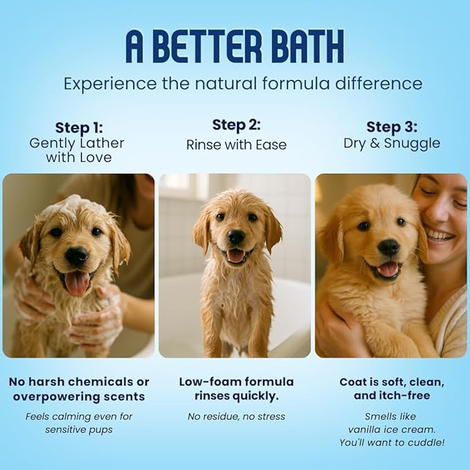 Organic Dog Shampoo - Puppy Oatmeal Shampoo for Itchy Skin Relief - Hypoallergenic for Sensitive Skin, for Dogs of All Ages, Deodorizes, Tearless, Made in USA, 16oz (Vanilla Ice Cream)