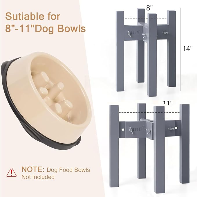 HTB Elevated Dog Bowl Stand,Adjustable Dog Food Stand for 8”-11” Bowls,Single DogBowl Holder 14” Tall for Large Dogs Grey
