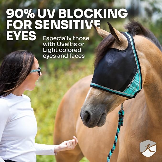 Kensington UViator CatchMask Horse Fly Mask with Web Trim UV Eye Protection Mask for Horse - Large, Imperial Jade