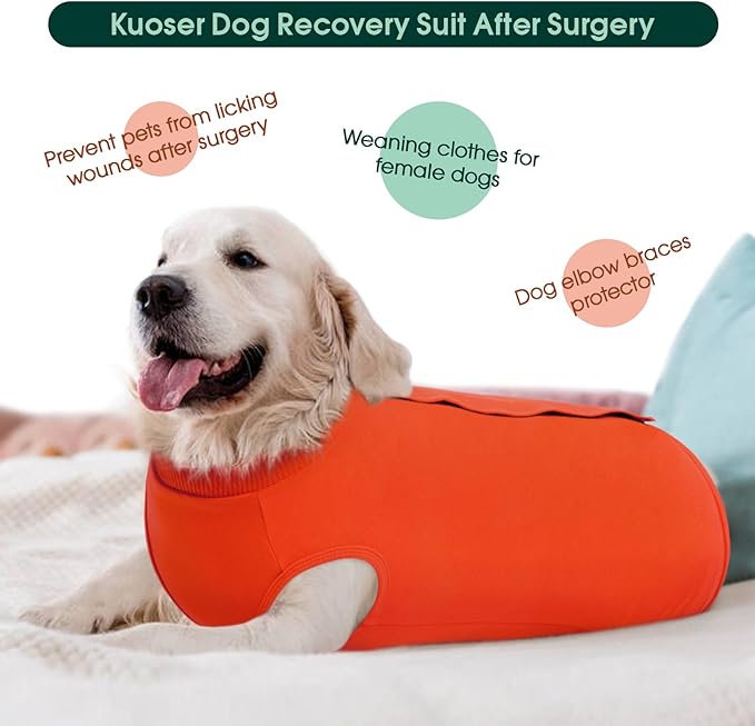 Kuoser Dog Recovery Suit for Rear Legs, Dog Surgical Suit with Pants Cover to Prevent Licking Wounds, Dog Onesie for Surgery Female Spay Male Neuter, Anti Licking Dog Recovery Leg Sleeve, Orange 2XL