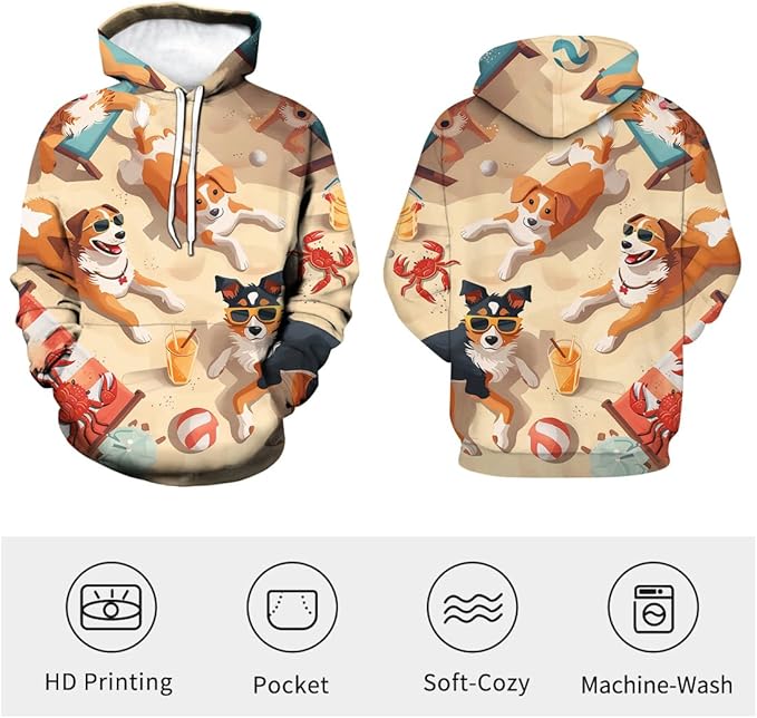 Unisex Adults 3D Dog Cat Printed Hoodies for Men Women Pullover Novelty Sweatshirts with Pockets