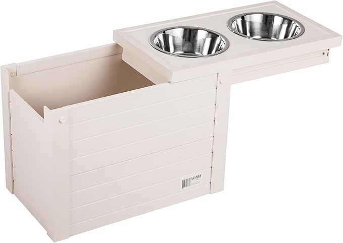 New Age Pet® ECOFLEX® Elevated Dog Feeder with 2 Stainless Steel Bowls and Sliding Lid Storage Bin