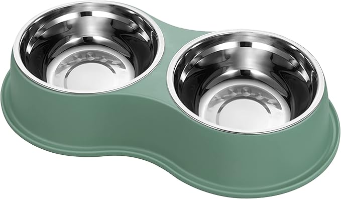 Dog Bowls Double Dog Water and Food Bowls Stainless Steel Bowls with Non-Slip Resin Station, Pet Feeder Bowls for Puppy Medium Dogs Cats
