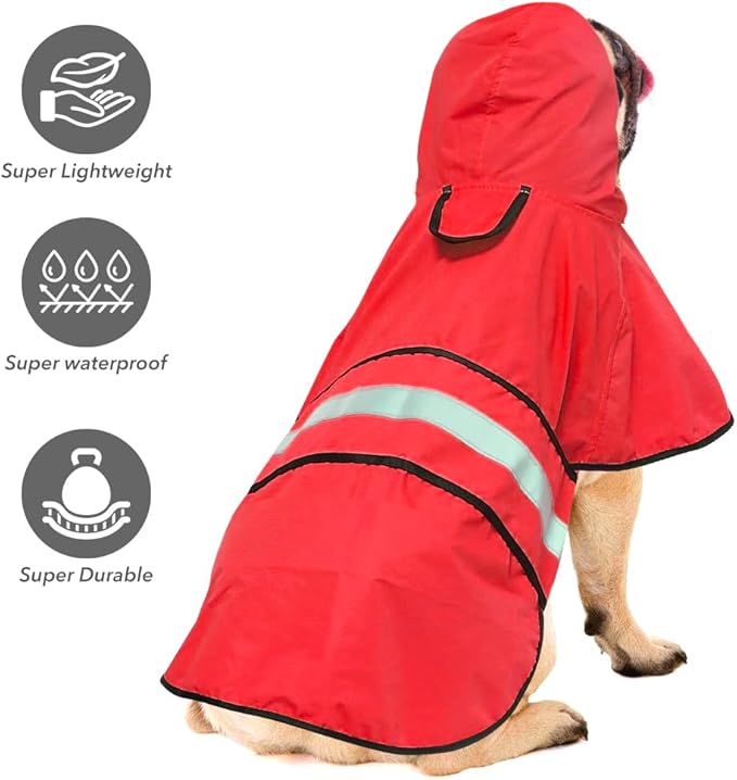 Reflective Dog Raincoat - Adjustable Waterproof Pet Rain Jacket, Lightweight Dog Hooded Rain Slicker Poncho for Small to X- Large Dogs and Puppies (Red, Small)