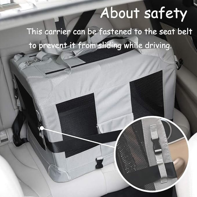 Extra Extra Large Cat Carrier Soft Sided, Portable Small Dog Carrier for 2 Cats, 24"x16.5"x16" Car Travel Folding Comfortable Design with Litter Box and Bowls, Grey+ Litter Box+ Bowl*2