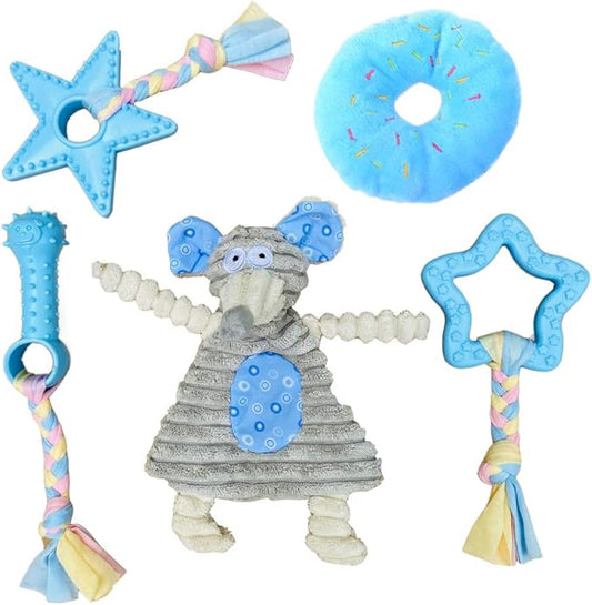 Puppy Toys for Teething, Puppy Chew Toys for Small Dogs, Puppy Supplies, Blue, Small Breed Corgi Size, 5 Pack