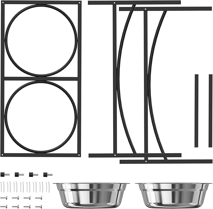 LUEXBOX Dog Bowls, Raised Pet Feeder with Stand, Stainless Steel, 10.5 inch Height, Medium or Large Breeds