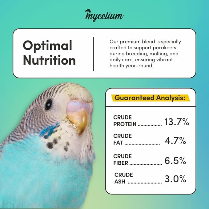 Mycelium Parakeet Plus Bird Seed (5 LB Bag) | Organic Bird Food Fortified with Vitamins for Immune & Digestive Support | Daily Nutrition for Parakeets & Budgies | Non-GMO, Clean Seed Blend | USA Made