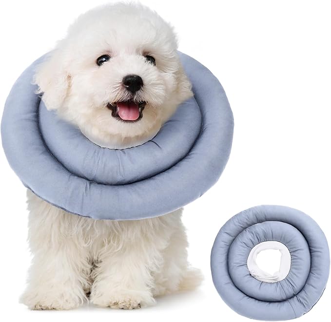Dog Recovery Collar, Breathable Adjustable Soft Dog Cone, Waterproofing Cat Neck Cone, Pet Donut Collar After Surgery (Blue Gray, L)
