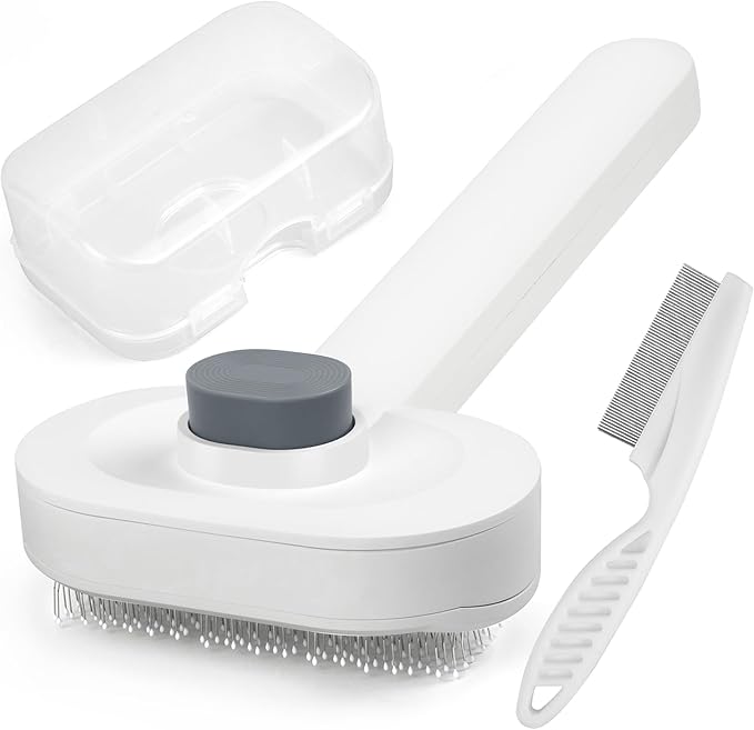 Prime Pets Pet Grooming Kit, Slicker Brush & Fine-Comb for Deshedding and Dematting Long Short Hair Cats Dogs, Gentle Grooming Tools for Rabbits Ferrets with Storage Box