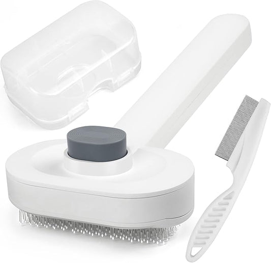Prime Pets Pet Grooming Kit, Slicker Brush & Fine-Comb for Deshedding and Dematting Long Short Hair Cats Dogs, Gentle Grooming Tools for Rabbits Ferrets with Storage Box