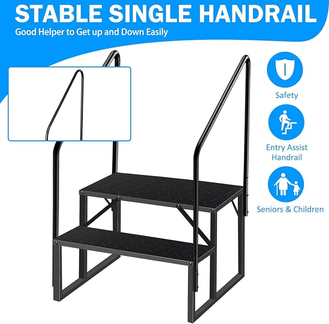 RV Step Stool, 2 Step Ladder, Hot Tub Steps with 2 Handrails, Heavy Duty Ladder Shelf Bookcase, 5th Wheel RV Mobile Home Stairs for Camper/Porch/SPA Pool/Pet Stairs(1 Pack)