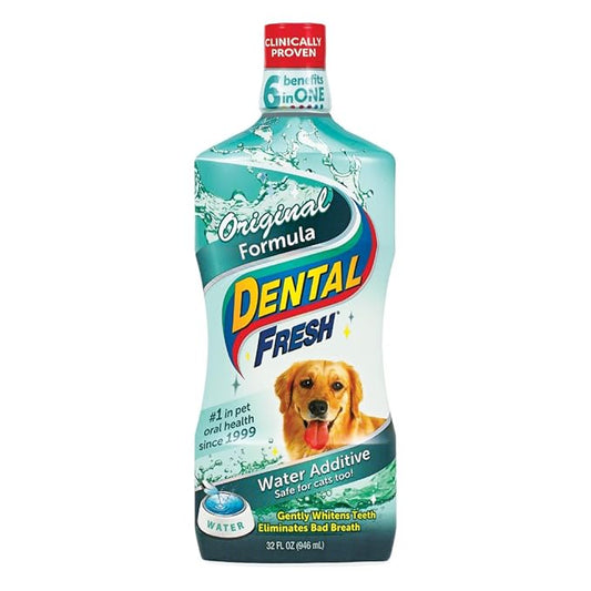 Dental Fresh Water Additive for Dogs, Original Formula, 32oz – Dog Breath Freshener and Dog Teeth Cleaning for Dog Dental Care– Add to Water