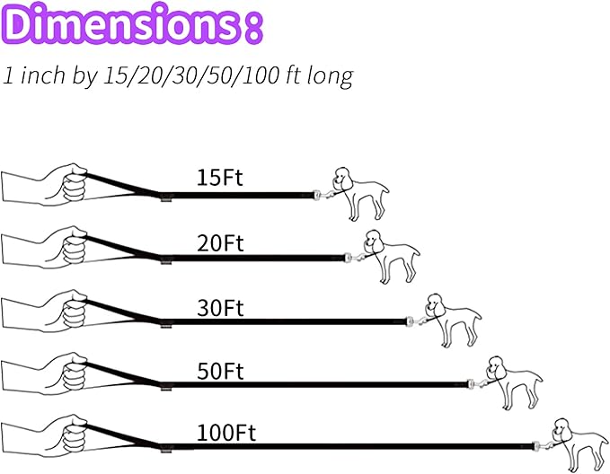 HIKISS Long Dog Leash Obedience Recall Training Agility Lead with Thickening Material for Large Dog - 15ft 20ft 30ft 50ft 100ft Training Leash(Purple 20ft)