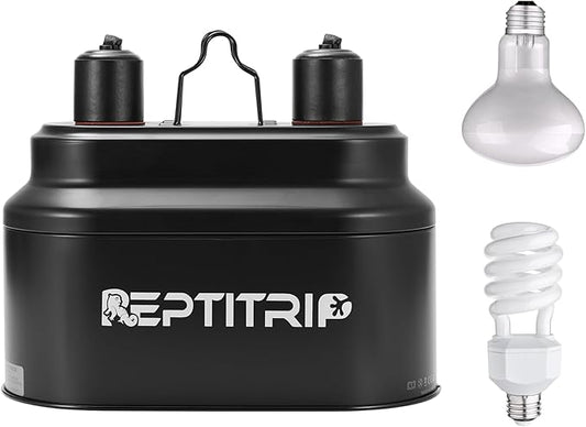Dual Reptile Light Fixture with 100W Daytime Heat & UVB 10.0 Reptile Bulb, 2 Independent Switches, Reptile UVA UVB Light Combo Pack