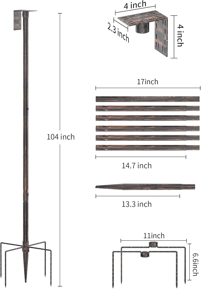 Bird Feeder Pole Stand – 104 Inch Height Feeding Station with 1-Inch Dia Heavy Duty for Hanging Feeders, Bird House Pole Mount Kit for Outdoor, Slip-Fit Connection, Copper Brushed
