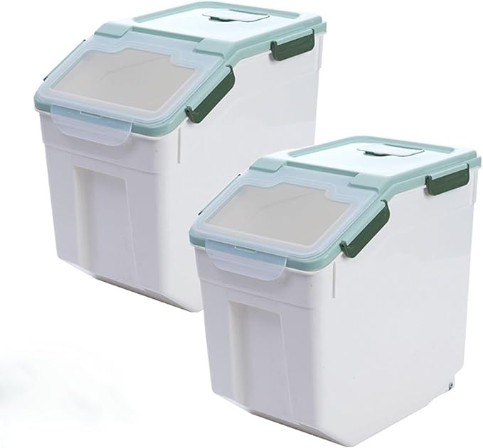 50 lbs Flour Storage Container, 2 Pack Rice Storage Container with Measuring Cup & Scoop, Pet Food Storage Container Dog Cat Food Bin, Green
