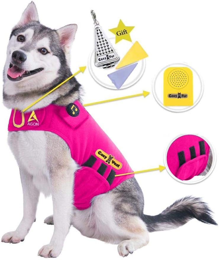 CozyVest 3-in-1 Calming Vest Music & Aromatherapy Dog Anxiety Coat Relaxing Sound & Essential Oil Scent Treats Canine Stress Relief Fireworks Thunder Separation Shirt Jacket(Pink, XXS [Up to 7 Lbs])