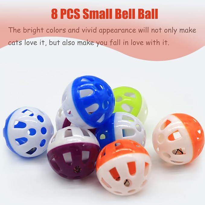 Cat Jingle Balls Toys, 24 Pcs Bell Balls Cat Toys, Lightweight, Interactive, Assorted Colors Ball Toy for Kitten Training and Play