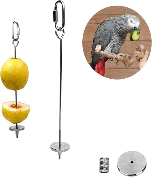 Bird Food Holder, Small Animal Fruit Vegetable Holder Stainless Steel Vegetable Skewer Foraging Hanging Food Feed Treating Tool for Parrots Cockatoo Cockatiel (2 Pcs)