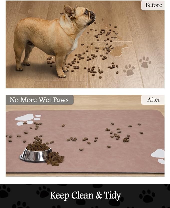 Pet Feeding Mat-Absorbent Dog Mat for Food and Water Bowl-No Stains Quick Dry Water Dispenser Mat-Dog Accessories Pet Supplies-Bowl for Messy Drinkers（Dusty Pink,23"x34"