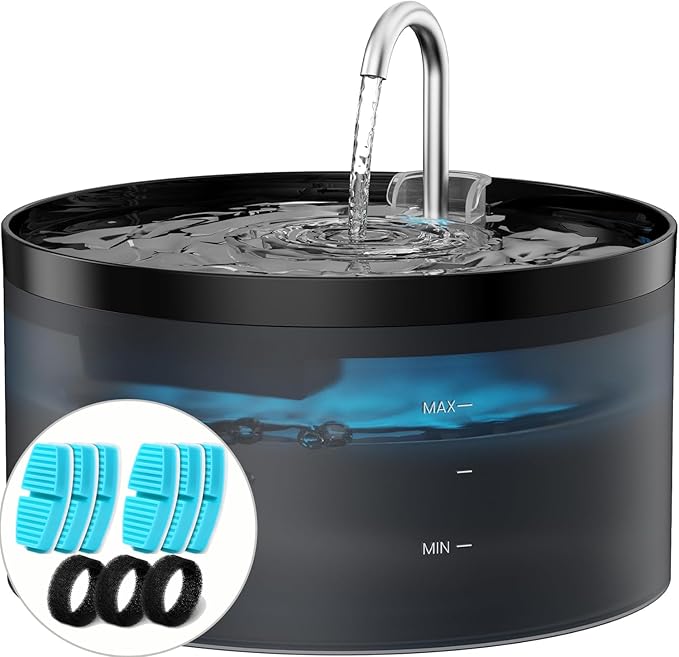 Cat Water Fountain: 108oz/3.2L Cat Fountain Super Silent Pet Water Fountain - Water Fountains for Cats Indoor - Faucet Cat Fountain- Suitable for Cats and Dogs - with 6 Filters & 3 Sponges