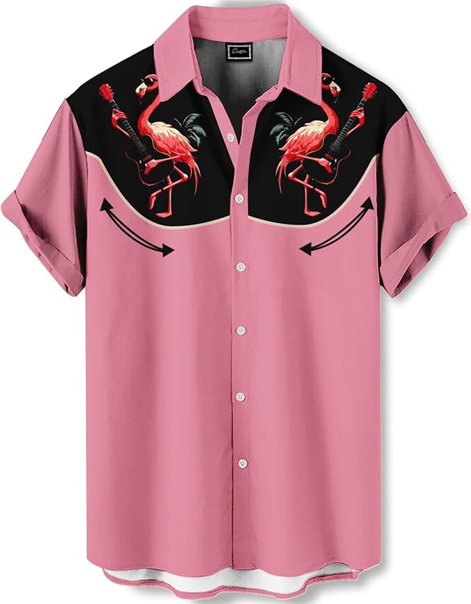 Men’s Hawaiian Shirt Western Cowboy Symmetrical Print Short Sleeve Button Down Casual Beach Holiday Summer Shirt