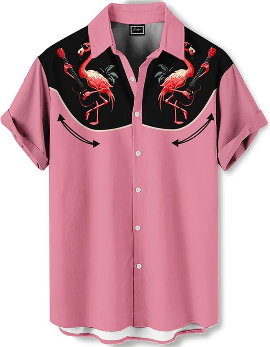 Men’s Hawaiian Shirt Western Cowboy Symmetrical Print Short Sleeve Button Down Casual Beach Holiday Summer Shirt