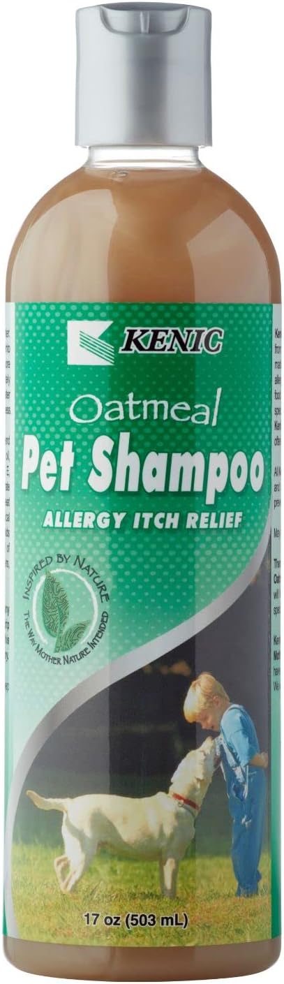 Kenic Oatmeal Anti-Itch Conditioning Pet Shampoo w/Almond Oil for Dogs and Cats, Dry Itchy Skin Relief, Moisturizing & Deodorizing, Soap Free, Safe for Puppies, Made in USA, 17oz