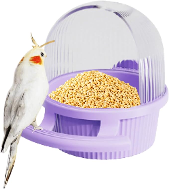 Bird Feeder for Cage – No Mess Feeder & Water Dispenser, Easy to Install and Clean, Semi-Enclosed Design Prevents Splashing (Purple)
