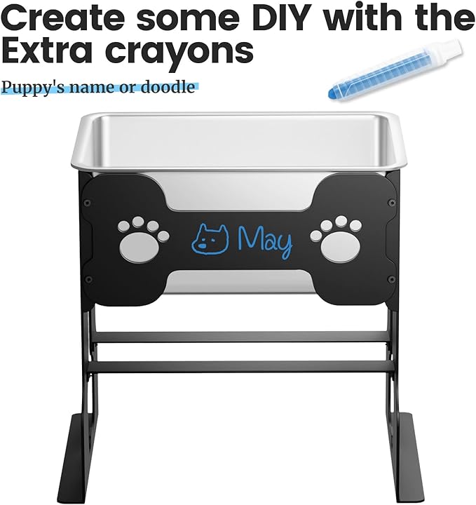 2.4 Gallon Elevated Large Dog Water Bowl with Full Metal Stand, 14.2" Raised Stainless Steel Bowl for Large Breed, Dog Feeding Station for Relief Joint Pressure, Easy to Clean, Indoor & Outdoor Uses