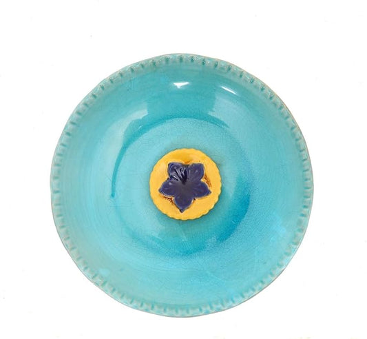 DUSVALLY Bird Bath Ceramic Bowl Antique Decor for Outdoors, Bird Drinker Plate with Vintage Yellow Flower Ornament for Outside, Garden & Yard, 12"