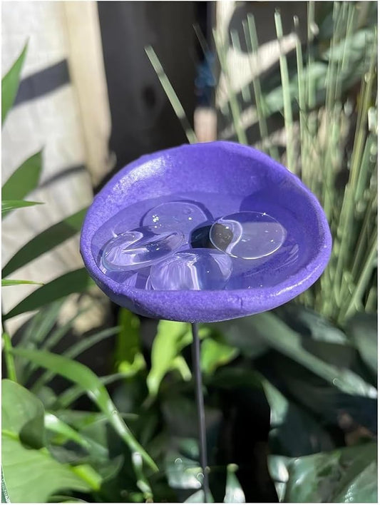 2026 Upgrade Bee Watering Station & Butterfly Puddler with Glass Marbles for Garden Pollinator Hydration (Purple)